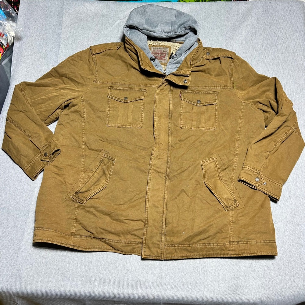 Levi's Mens Sherpa Lined Hooded Field Jacket 4XLT Brown Canvas Workwear Coat